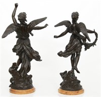 Pr. Moreau Winged Figural Bronze Sculptures