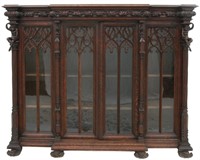 Exceptional Gothic Oak Carved 4 Door Bookcase