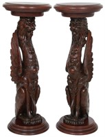 Pr. Carved Oak Winged Griffin Pedestals