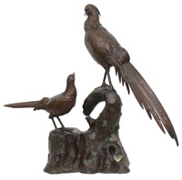 Japanese Meiji Bronze Pheasants Grouping