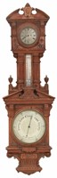 Monumental Oak Double Fusee Wall Clock & Barometer