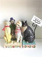 Pair Of Ceramic Figurines Cats Caroling And Fancy