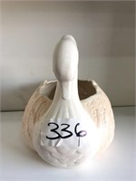 White and Pearl Ceramic Swan Shaped Vase