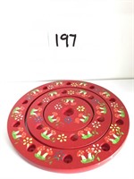 Red Wooden Flower Painted Circles