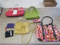 4 Colorfull Handbag Lot and 2 Wallets