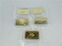 Five Gold PLATED (over copper likely) Bars