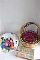 Misc lot- Easter baskets, plastic easter eggs,