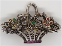 Antique diamond, ruby and emerald flower brooch.