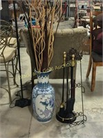 Large Vase, fireplace tools and more