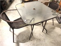 Glass Top Patio Table with Two Chairs
