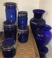Blue glass canisters/other blue glass