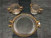 Gold Trimmed Cream, Sugar, & Serving Tray