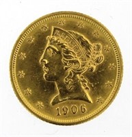 1906 AU Liberty Head $5 Gold Piece