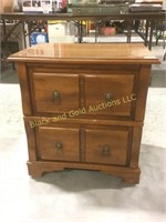 2 drawer night stand with a pecan finish