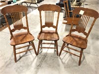 Set of Three Pressed Back Wooden Chairs