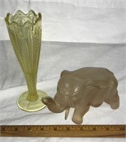 Vaseline glass elephant/yellow vase