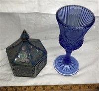 Carnival glass and other blue glass