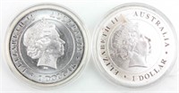 Coin 2 Australian 1 Dollar .999 Silver 2 Troy Oz.