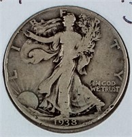 Coin 1938-D Walking Liberty Half Dollar VG Key!