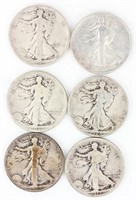 Coin Key Date Walking Liberty Half Dollars 6 Pcs