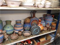 VINTAGE MEXICAN POTTERY, FULL SHELF