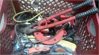 CRATE FULL  BOLT CUTTERS_HARD HATS_LEATHER