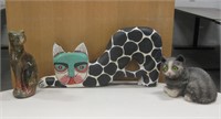 3 Wooden Ceramic & Resin Cat Figurines Largest 9"