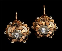 VINTAGE 18K GOLD AND DIAMOND FRENCH WIRE EARRINGS
