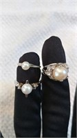 3- Ladies 14K White Gold Pearl Rings