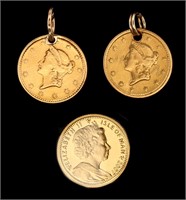 GOLD LIBERTY HEAD DOLLARS AND ISLE OF MAN COINS