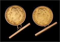 TWO NAPOLEON I GOLD COIN 20 FRANC CUFF LINKS