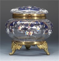A VICTORIAN GLASS DRESSER BOX WITH ENAMELING