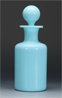 AN ANTIQUE FRENCH BLUE OPALINE PERFUME BOTTLE