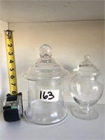 Pair Of Glass Cookie and Candy Jar With Lids No