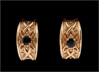 A PAIR HEAVY 14K GOLD POST EARRINGS WITH GEMS