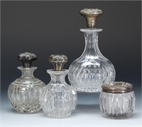 CUT GLASS COLOGNE BOTTLES WITH STERLING SILVER