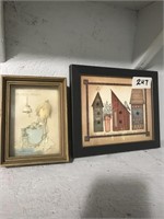 Pair Of Hanging Art Work Bird Houses and Sign 3D