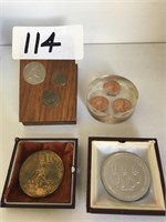 Set Of USA Coins Pennies Inside Glass Napoleon