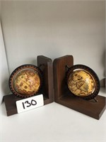 Pair Of Wooden Globe Decorations Plastic Compass