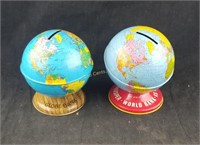 Pair Of Tin World Globe Banks