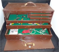 Vintage Machinist Tool Box W/ Fishing Lures & More