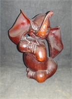 Carved Wood Asian Elephant 9.75" Tall