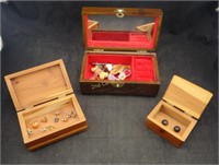 3 Trinket & Jewelry Boxes W/ Pins Browns & More