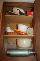 CONTENTS OF CABINET: TUPPERWARE, STANLEY THERMOS,