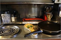 CONTENTS OF CABINET: UTENSILS, POTS AND PANS