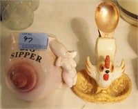 ROOSTER MEASURING SPOONS AND BIG SIPPER CREAMER