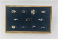tray of sterling silver ladies rings