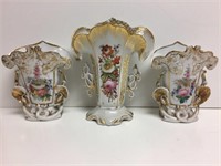 3 Porcelain floral Spill vases