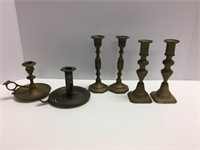 Lot of early brass candlesticks