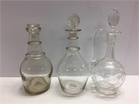 3 Early Glass liquor decanters